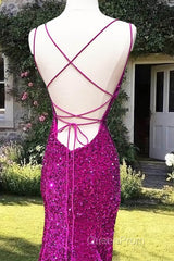 Mermaid Fuchsia Sequin Open Back Dresses
