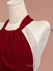 Mermaid Halter Burgundy Long Evening Prom Dresses