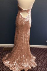 Mermaid Halter Rose Gold Evening Prom Dresses