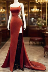 Mermaid High Slit Spaghetti Strap Satin Dresses