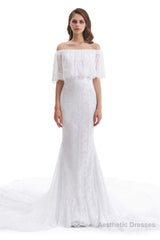 Mermaid Lace Off the Shoulder Wedding Dresses With Train
