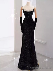 Mermaid Long Prom Dress New Arrival Sexy Black Slit Evening Dress