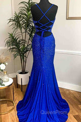 Mermaid Long Red Evening Prom Dresses with Rhinestones,Royal Blue Bodycon Dresses