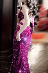 Mermaid One Shoulder Sequin Party Dress Long Prom Dress
