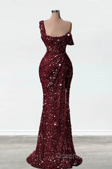 Mermaid One Shoulder Slit Sequin Evening Prom Dresses
