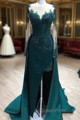 Mermaid Evening Prom Dresses Lace Beaded Sheer Long Sleeves