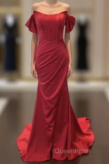Mermaid Red Satin Corset Dresses Off The Shoulder