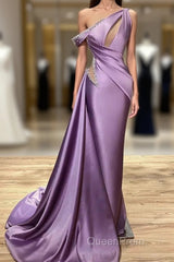 Mermaid Ruffle One Shoulder Lavender Beading Evening Prom Dresses