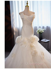Mermaid Satin & Tulle Flowers Pleats Wedding Dresses