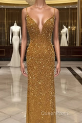 Mermaid Sequined Beaded V-Neck Formal Dresses