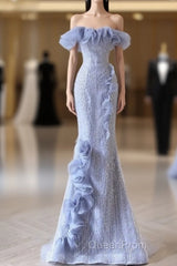 Mermaid Strapless Blue Sequin Evening Prom Dresses Evening Dresses