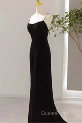 Mermaid Straps Black Velvet Long Evening Prom Dresses