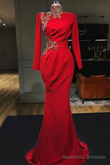 Mermaid Sweetheart Floor-length Appliques High Split Long Sleeve Prom Dress