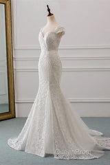 Mermaid Sweetheart Lace Long Wedding Dresses Bride Gown Cap Sleeves