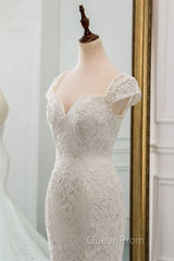 Mermaid Sweetheart Lace Long Wedding Dresses Bride Gown Cap Sleeves