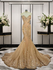 Mermaid Sweetheart Sequin Sweep Train Tulle Dress