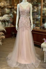 Mermaid / Trumpet Evening Prom Dresses Maxi Dresses Party Wear Sweep / Brush Train Sleeveless V Neck Tulle With Appliques