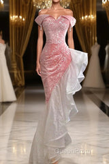 Mermaid / Trumpet Evening Prom Dresses Party Dresses Evening Party Floor Length Sleeveless Off Shoulder Tulle with Pearls Sequin