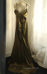 Mermaid V-Neck Satin Long Evening Prom Dresses Elegant Spaghetti Strap Formal Dresses