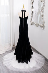 Mermaid Velvet Tulle Black Long Evening Prom Dresses, Black Long Formal Dresses
