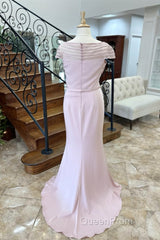 Pink Asymmetrical Mermaid Satin Long Mother of Bride Dresses
