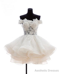 Mini Tulle Lace Short Prom Dress, Lace Cute Homecoming Dress