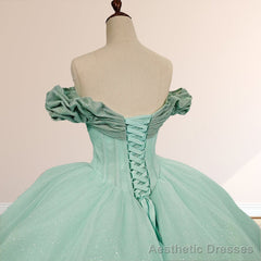 Mint Green Off the shoulder Tulle Ball Gown Quinceanera Dresses