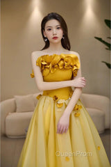 Modest A Line Strapless Yellow Tulle Long Evening Prom Dresses Party Dresses