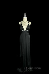 Modest A Line Straps Black Satin Long Evening Prom Dresses Party Dresses