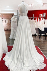 Modest Long A-line Chiffon Jewel Appliques Open Back Wedding Dresses