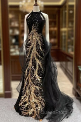 Modest Mermaid Halter Long Black Evening Prom Dresses