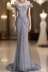 Modest Mermaid Off The Shoulder Sequin Long Evening Prom Dresses Formal Graduation Party Dresses Evening Dresses