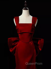 Modest Mermaid Straps Long Sleeveless Red Evening Prom Dresses