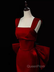 Modest Mermaid Straps Long Sleeveless Red Evening Prom Dresses