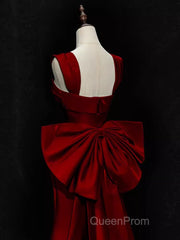 Modest Mermaid Straps Long Sleeveless Red Evening Prom Dresses