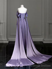 Modest Purple Satin Long Prom Dress,Purple Evening Dress