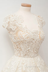 A-line Scoop Lace Short Evening Prom Dresses Cap Sleeves Homecoming Dresses