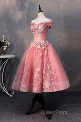 A-line Off-Shoulder Short Evening Prom Dresses Appliques Sweet 16 Gown