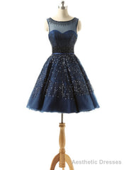 Navy Blue Homecoming Dresses With Beaded Crystal Occasion Dresses