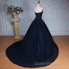 Navy Blue Lace Applique Tulle Long Party Dresses Formal Gown Off Shoulder Floor Length Evening Prom Dresses