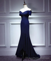 Navy Blue Mermaid Sweetheart Long Evening Dress, Blue Prom Dresses