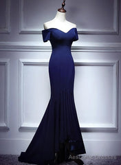 Navy Blue Mermaid Sweetheart Long Evening Dress, Blue Prom Dresses