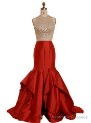 New Style Red Satin Backless Evening Dress Formal Gowns