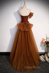 Noble And Unique Chocolate Sleeveless Evening Prom Dresses Chocolate Mermaid Strapless Tulle Butterfly Knot Dew Back Strap Long And Floor Evening Dresses