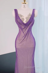 Noble Purple Mermaid Gown - Glitter Rhinestone Tulle Evening Prom Dresses For Special Ocassions