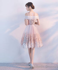 Pink Lace Tulle Short Prom Dress Pink Homecoming Dress