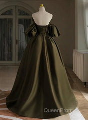 Off Shoulder A-Line Satin Green Long Party Dresses, Green Evening Dresses Evening Prom Dresses