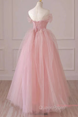 Off Shoulder Beading Pink Tulle Princess Evening Prom Dresses
