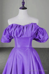 Off Shoulder Satin Sweetheart Lace-up Party Dress, Satin Simple Long Prom Dress