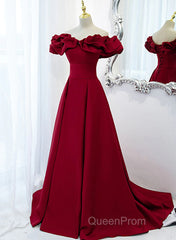 Off Shoulder Wine Red Sweetheart Long Party Dresses, Wine Red Evening Prom Dresses Evening Dresses